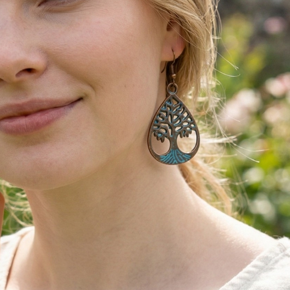 Bohemian Aged Copper Tree of Life Earrings